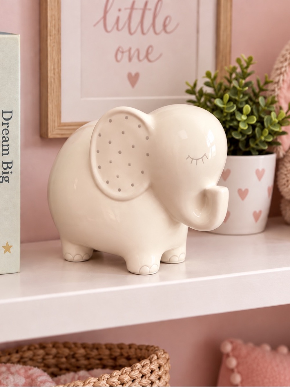 🐘 Pearhead Ceramic Elephant Piggy Bank – Ivory Nursery Décor